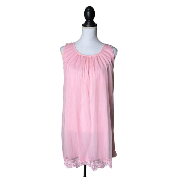VTG 60s Babydoll Nightie Medium Sheer Double Layer Lace Pink Coquette Mod GoGo - Picture 1 of 5